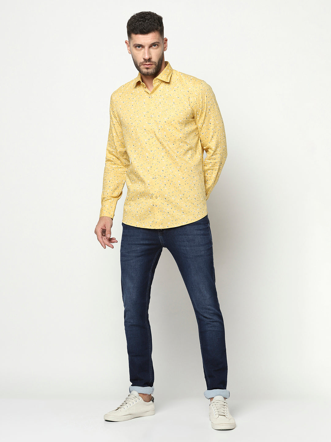 Yellow Floral Shirt-Men Shirts-Crimsoune Club