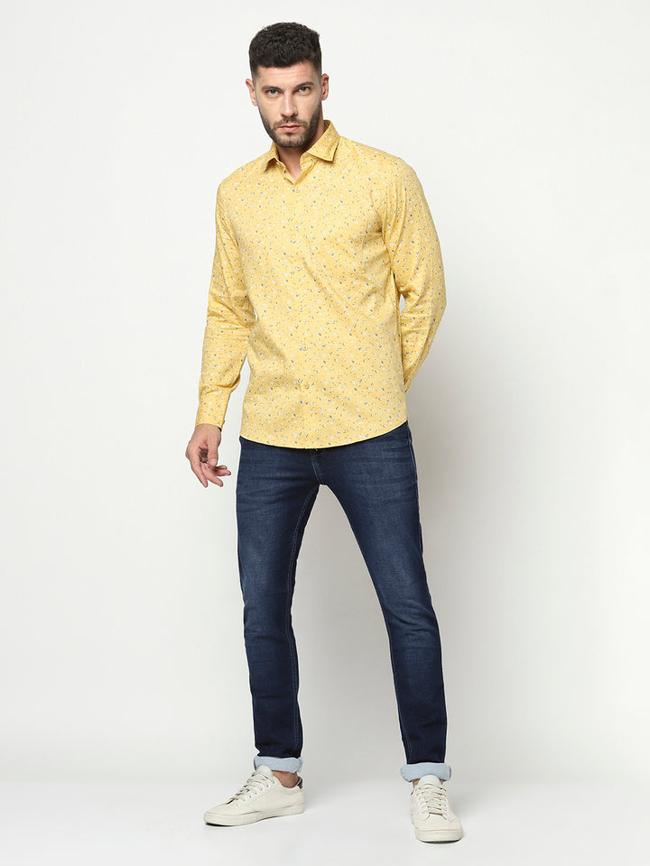 Yellow Floral Shirt-Men Shirts-Crimsoune Club