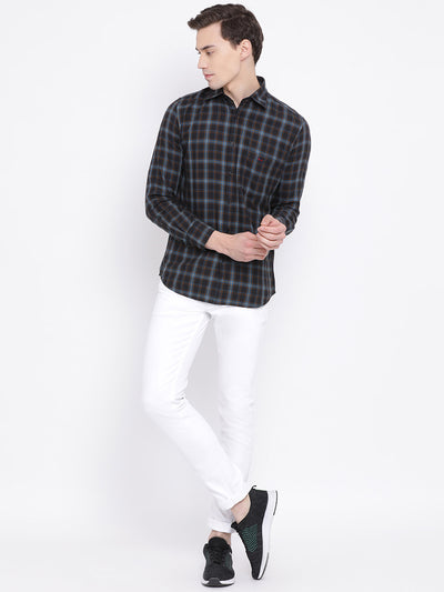 Black Checked Slim Fit Full Sleeves Shirt - Men Shirts