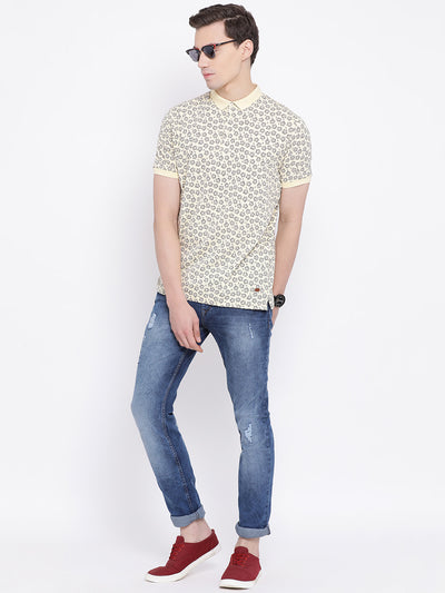 Yellow Printed Polo Neck T-Shirt - Men T-Shirts