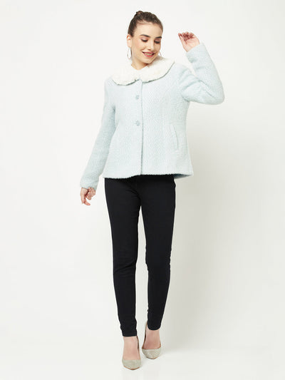  Light Blue Peter-Pan Collar Coat