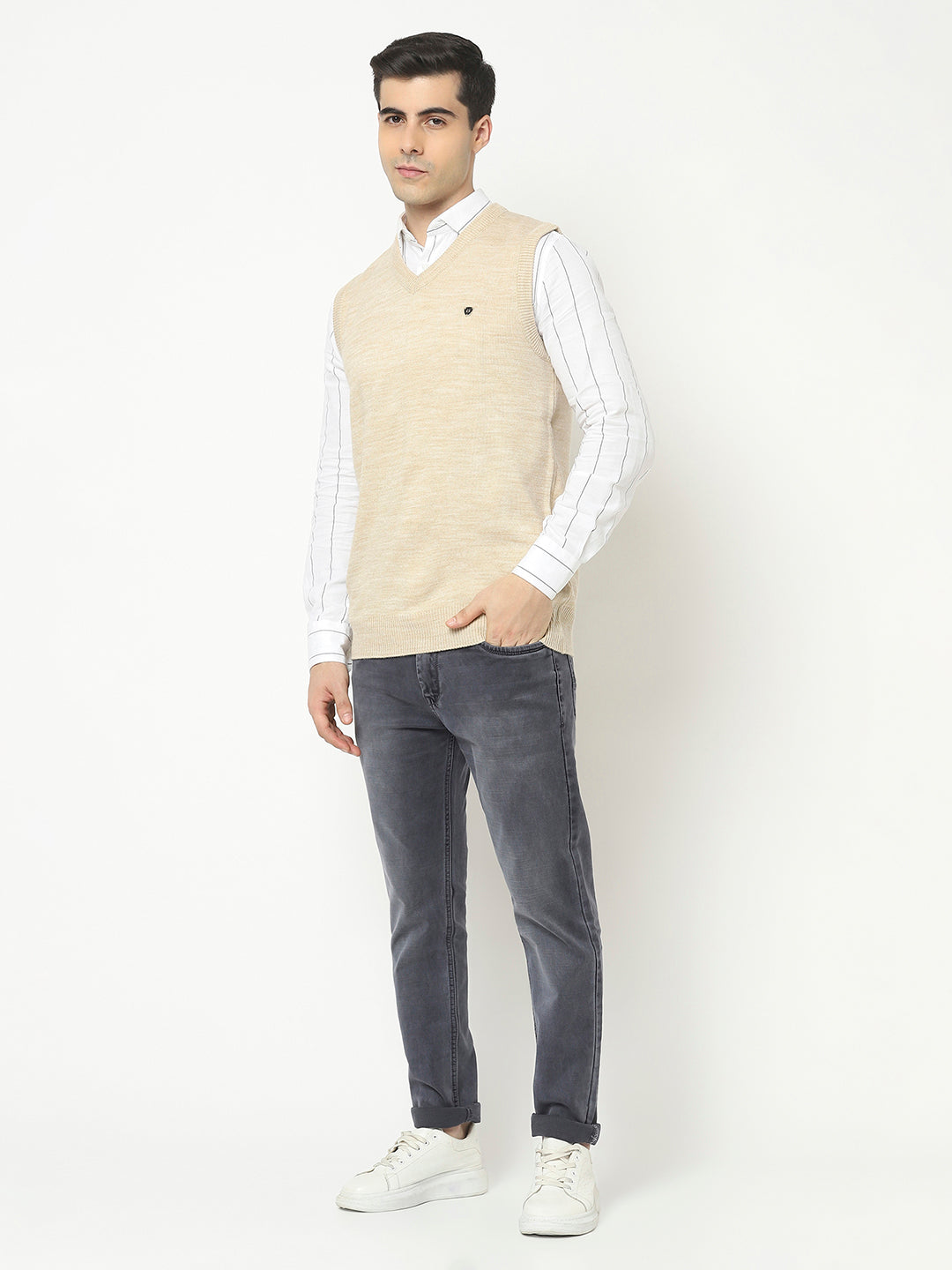  Beige Sweater Vest with Logo Crest 