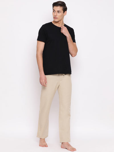 Beige Straight Cotton Lounge Pants - Men Lounge Pants