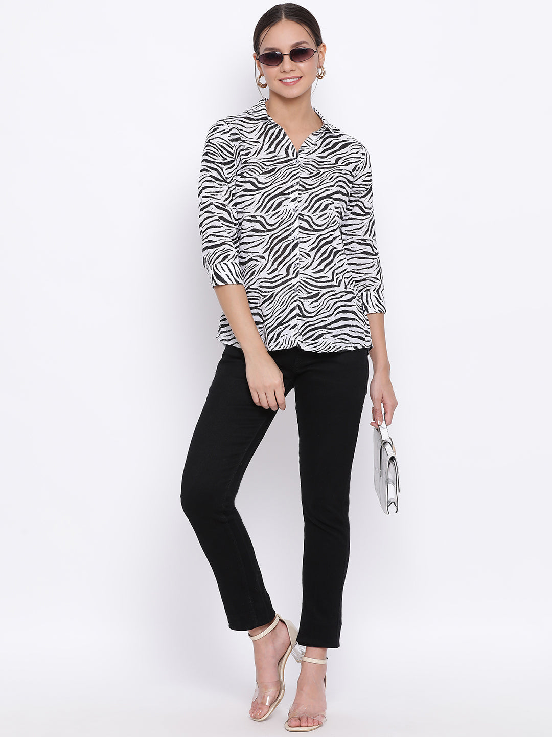 Black Printed Slim Fit shirt - Women Shirts