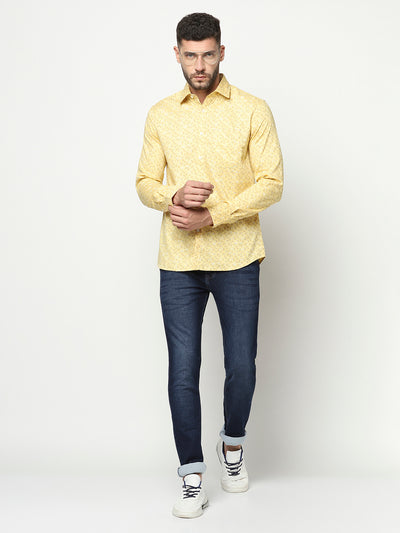 Yellow Floral Shirt-Men Shirts-Crimsoune Club