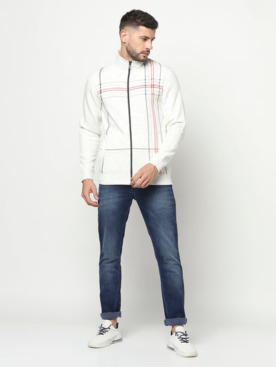 White Lined Zipper Sweatshirt-Men Sweatshirts-Crimsoune Club