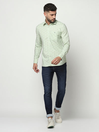 Green Abstract Print Shirt-Men Shirts-Crimsoune Club