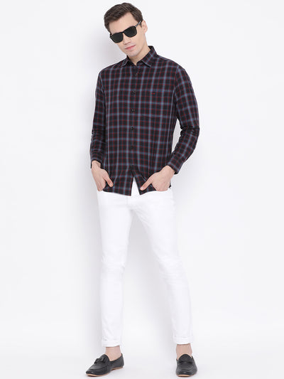 Black Checked Slim Fit Full Sleeves Shirt - Men Shirts