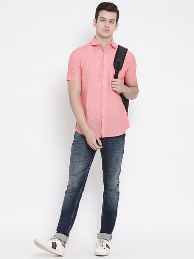 Pink Solid Spread Collar Slim Fit shirts-Men Shirts-Crimsoune Club