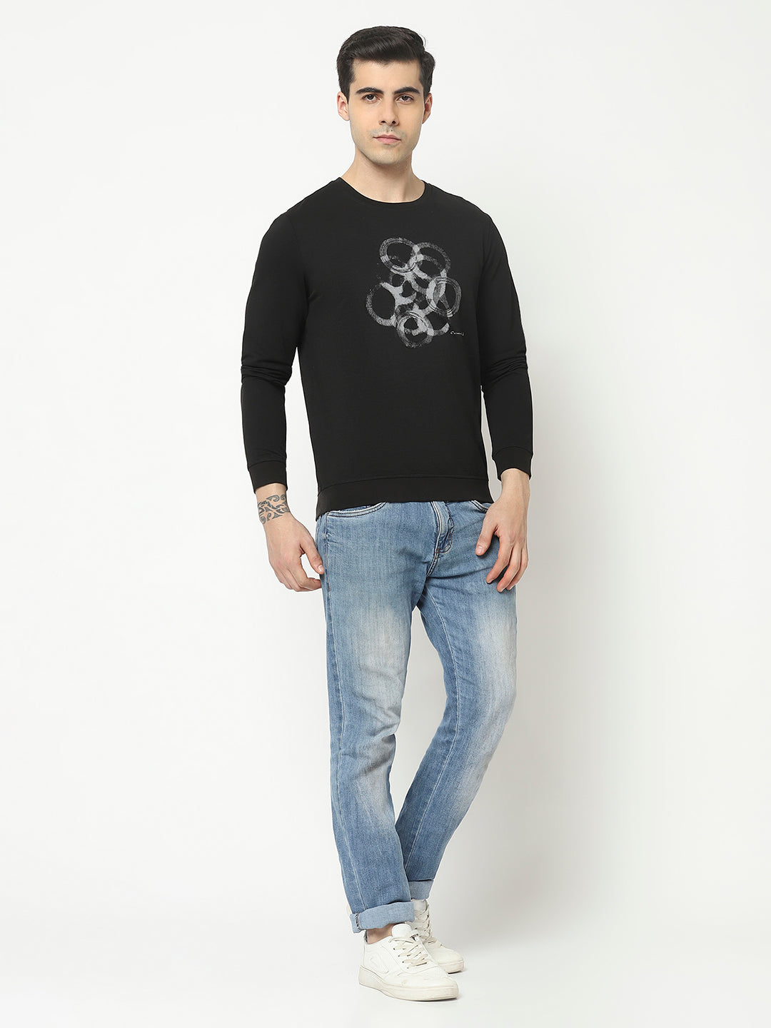 Black Sweatshirt with Graphic Print-Men Sweatshirts-Crimsoune Club