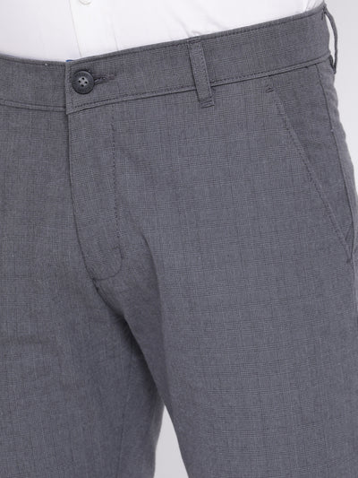 Grey Checked Slim Fit Trousers - Men Trousers