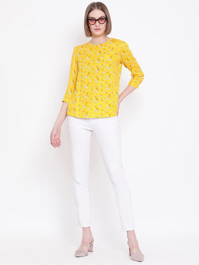 Yellow Floral Slim Fit Top - Women Tops
