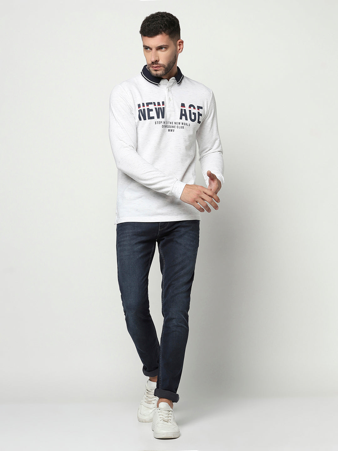 Typographic Long-Sleeved Polo T-Shirt-Men T-Shirts-Crimsoune Club