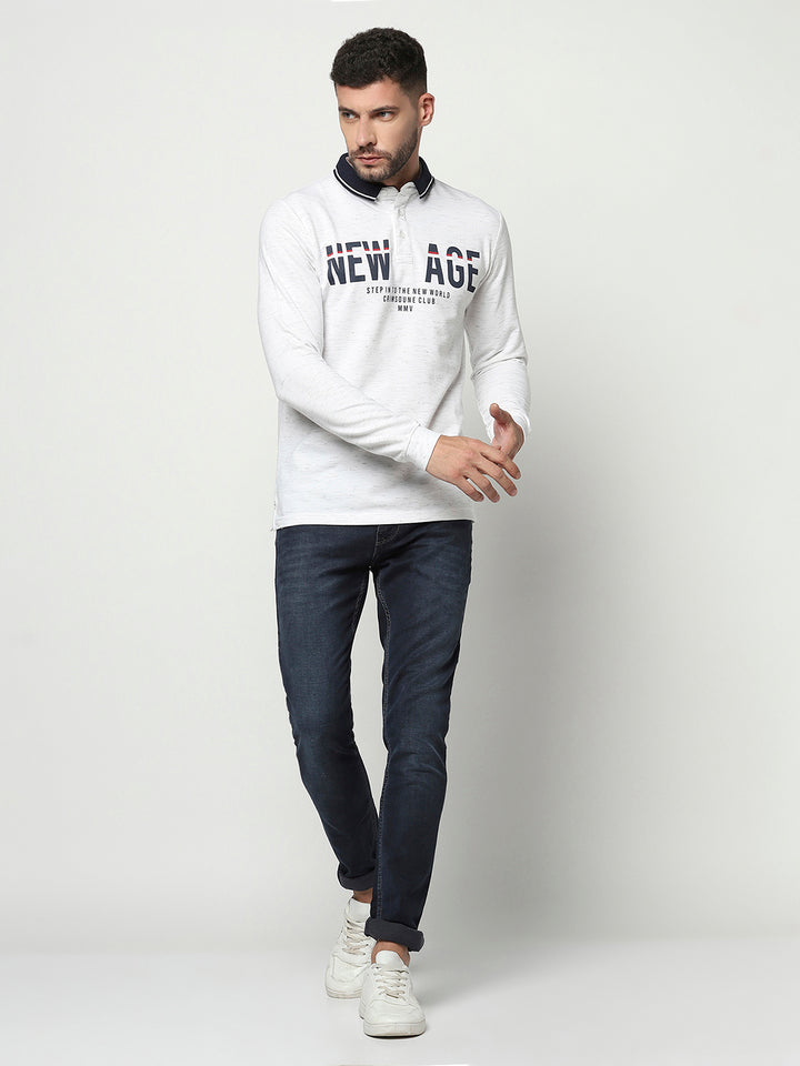 Typographic Long-Sleeved Polo T-Shirt-Men T-Shirts-Crimsoune Club