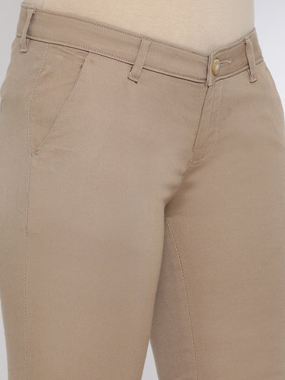 Khaki Denim Slim Fit Trousers - Women Trousers