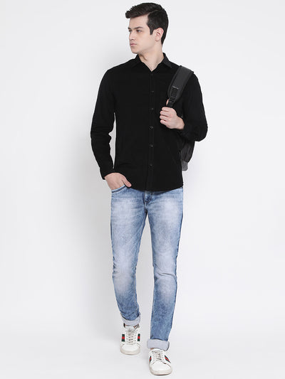 Black Spread Collar Slim Fit Shirt - Men Shirts