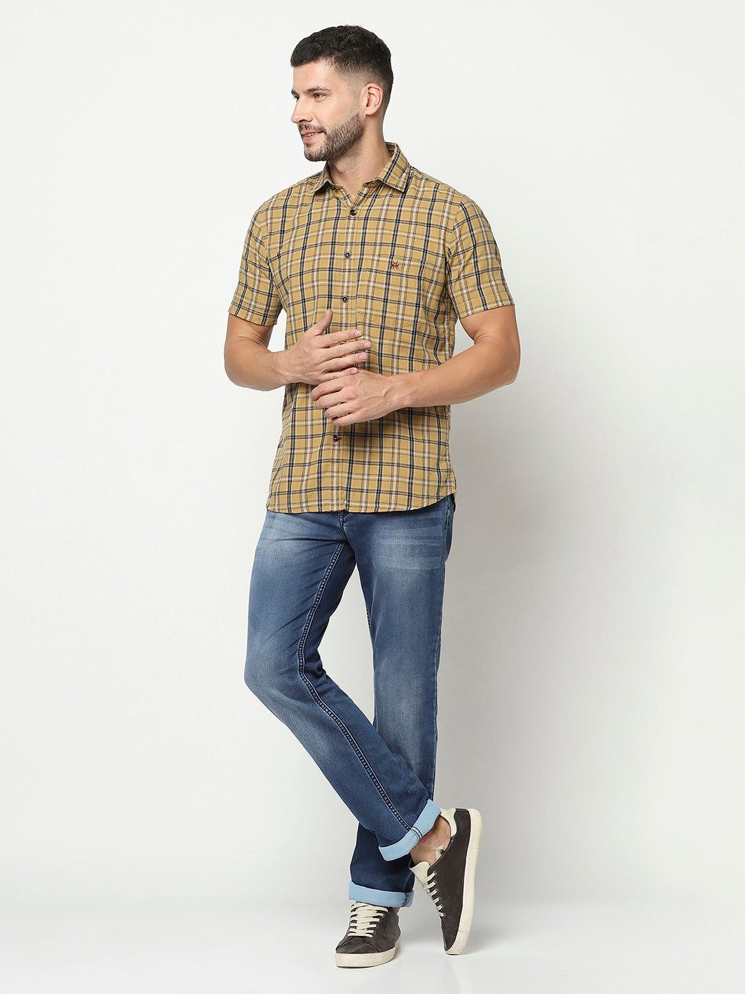 Yellow Checked Shirt-Men Shirts-Crimsoune Club