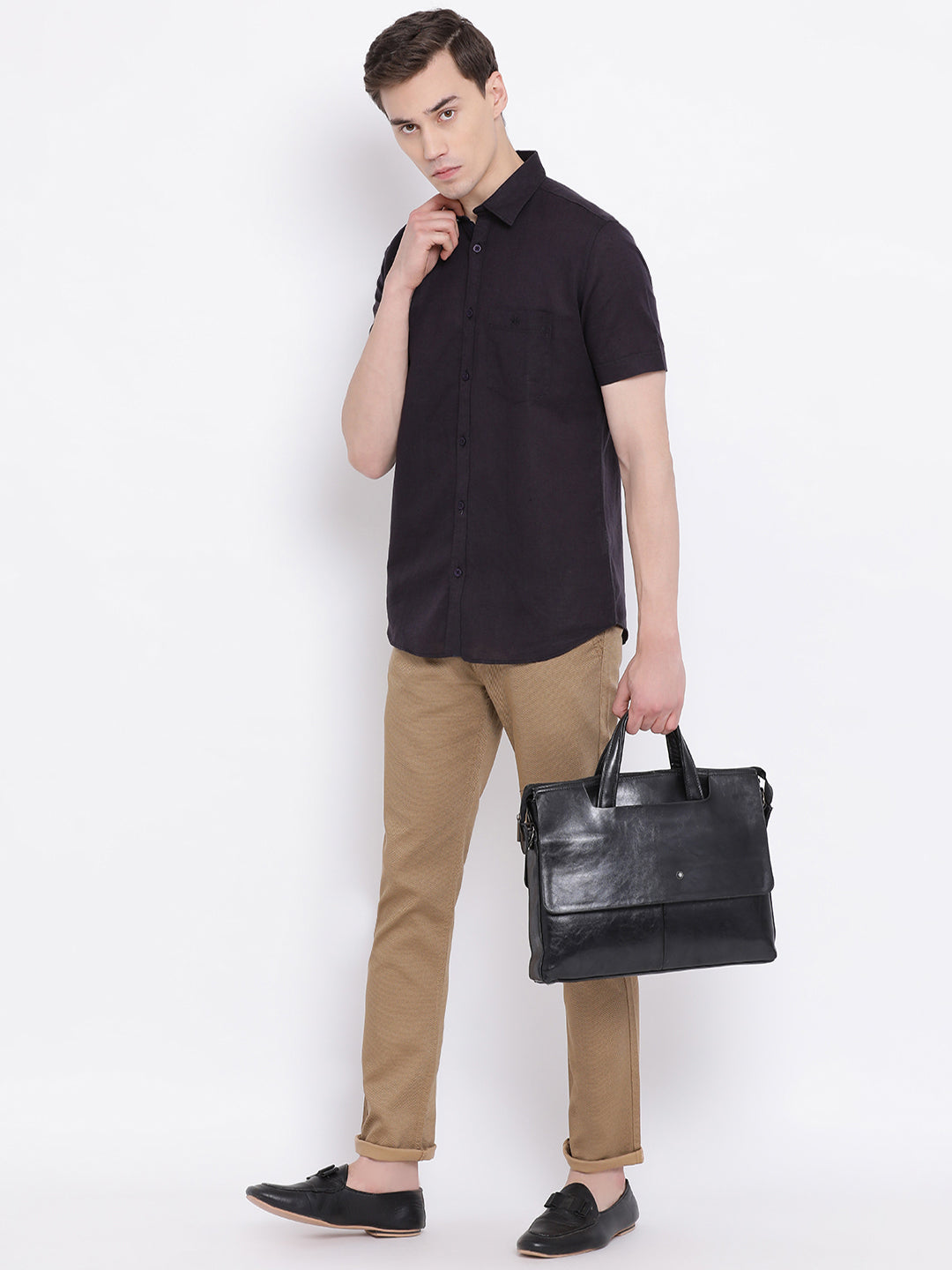 Black Cotton Linen Shirt - Men Shirts