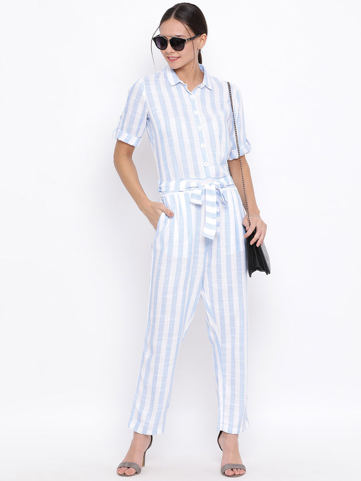 Blue Striped Jumpsuit - Women Jumpsuits