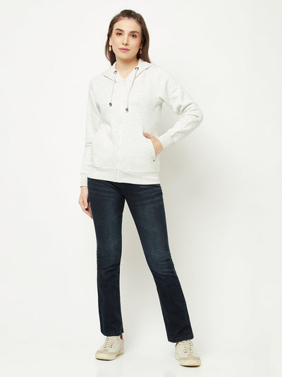  Melange White Zipper Sweatshirt