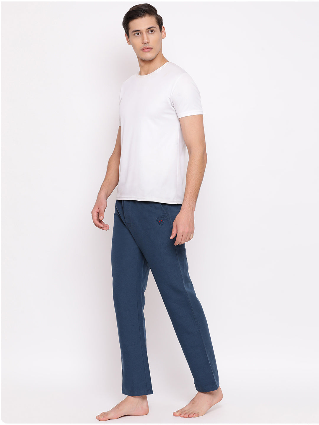 Blue Straight Cotton Lounge Pants-Men Lounge Pants-Crimsoune Club