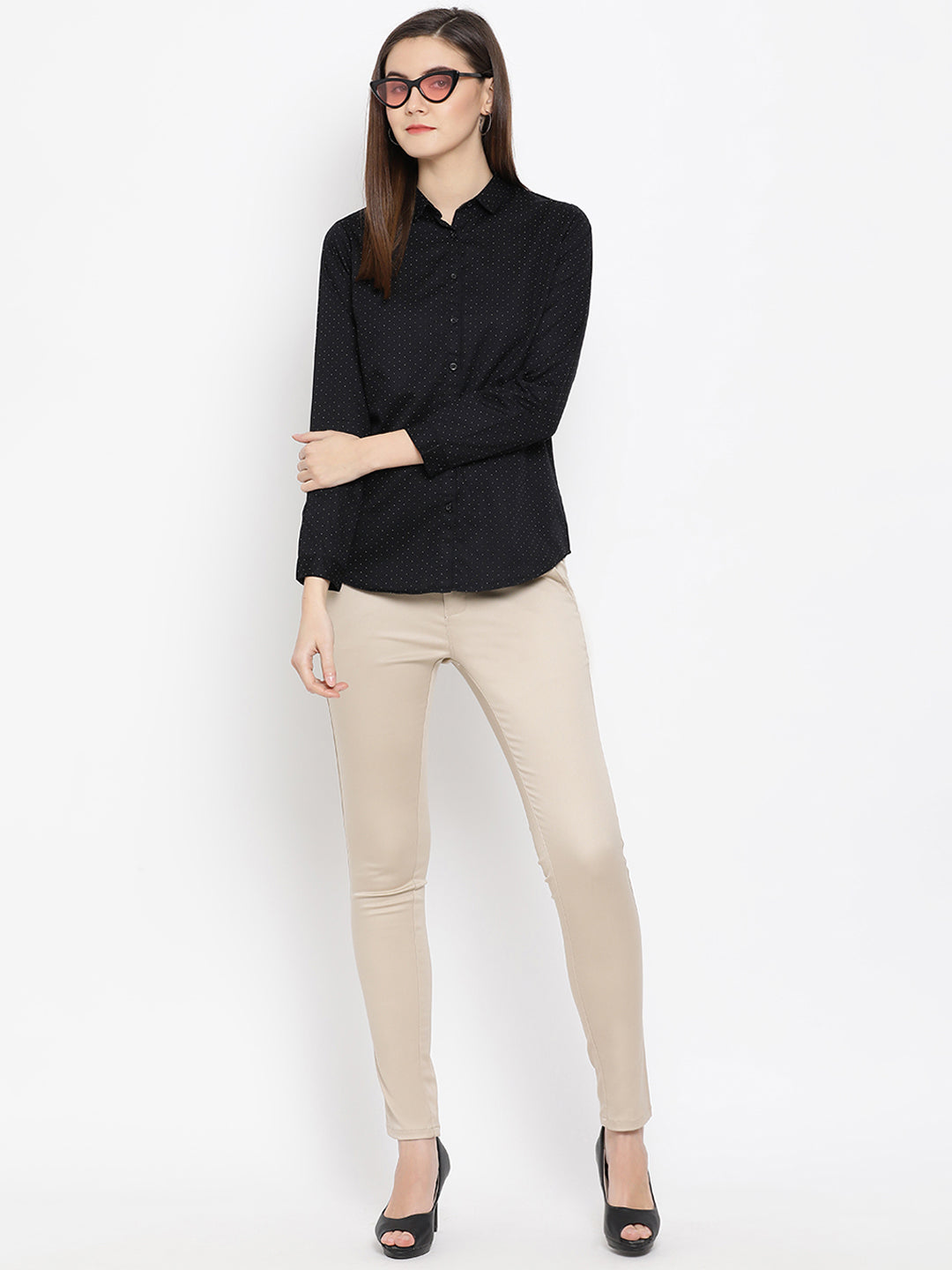 Beige Denim Slim fit Trousers - Women Trousers