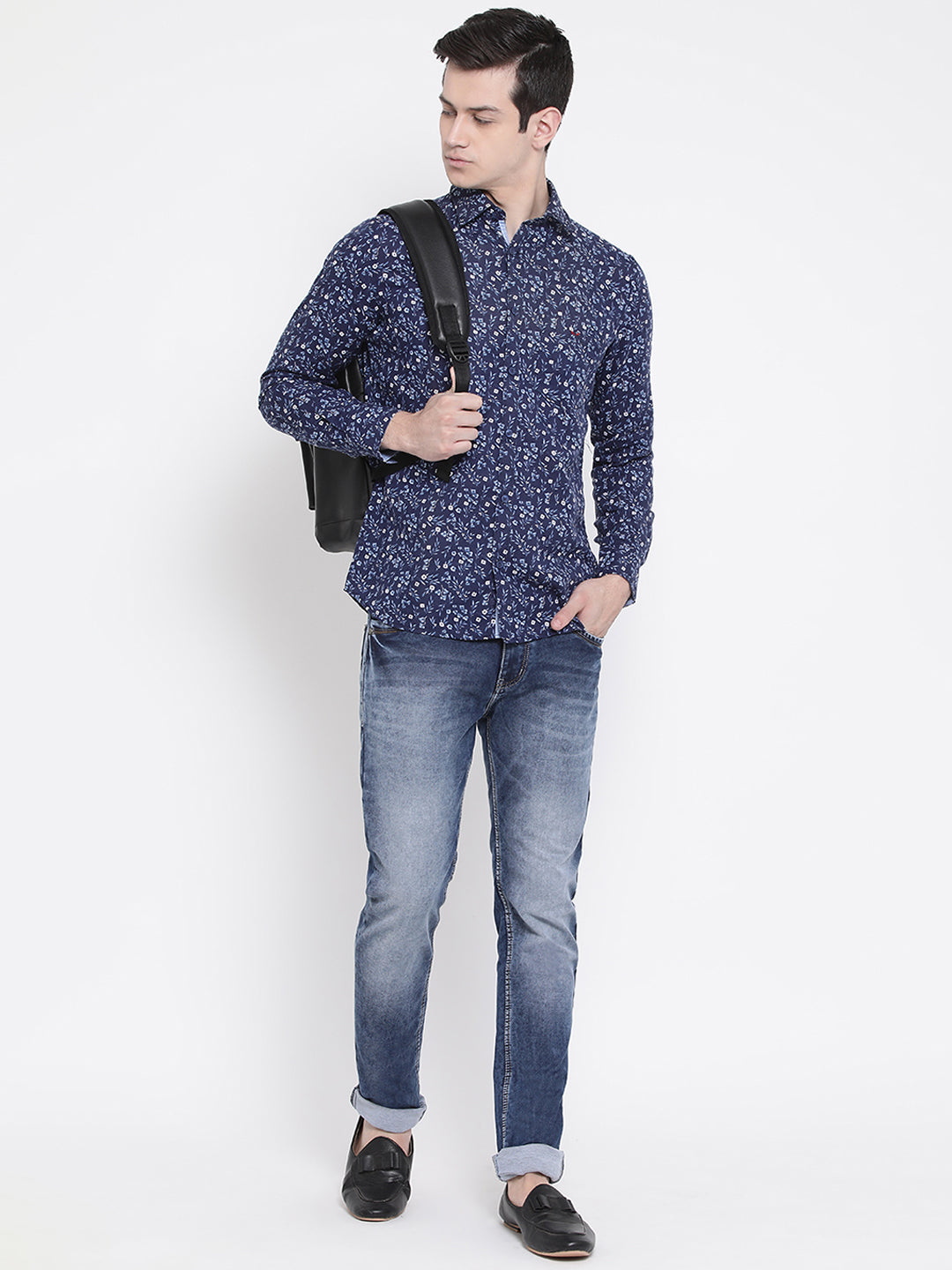 Blue Printed Linen Slim Fit shirt - Men Shirts