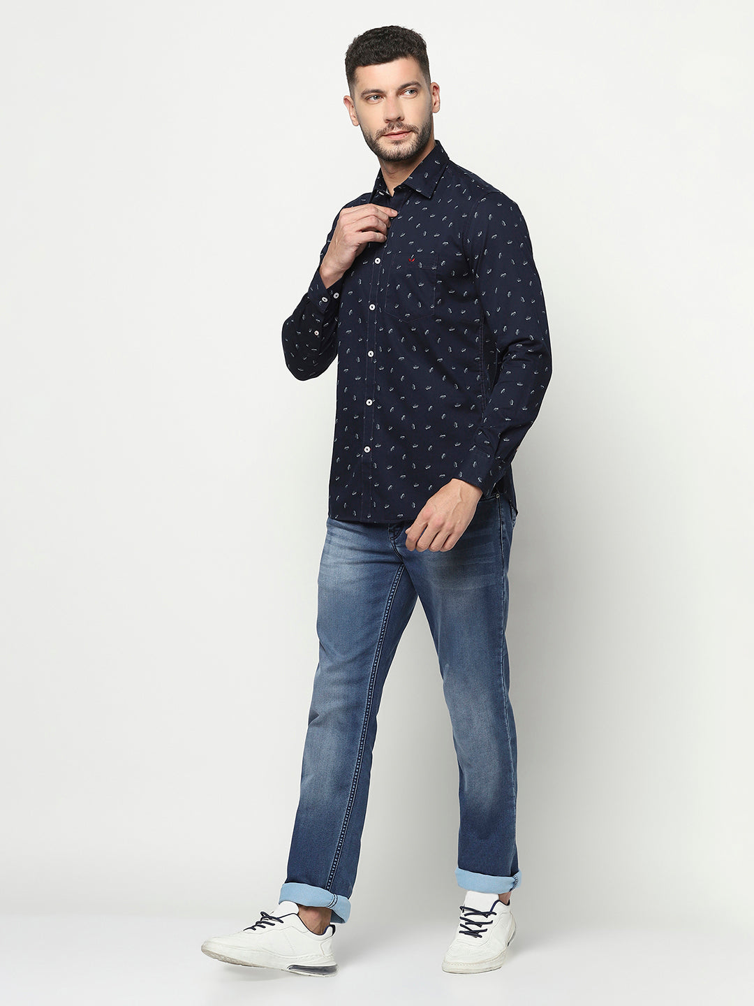 Navy Blue Floral Shirt-Men Shirts-Crimsoune Club