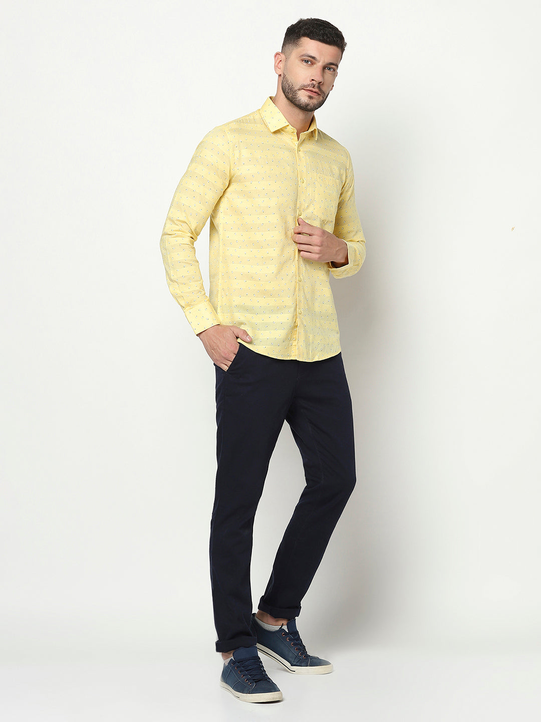 Yellow Abstract Print Shirt-Men Shirts-Crimsoune Club