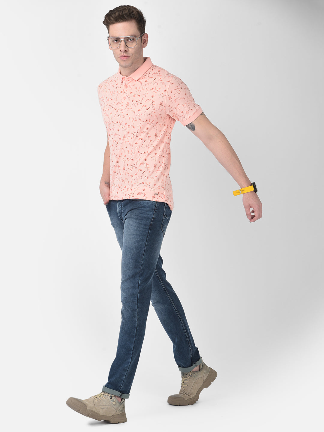 Pink Floral Polo T-Shirt-Men T-Shirts-Crimsoune Club