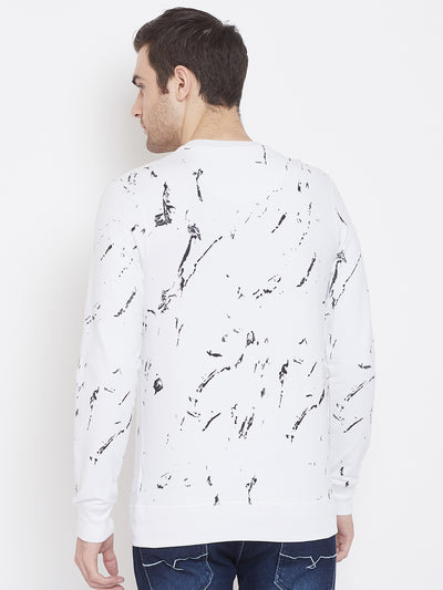 White Printed Round Neck Sweatshirt - Men Sweatshirts