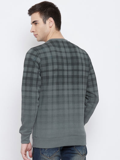 Green Checked Round Neck Sweatshirt - Men Sweatshirts