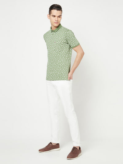 Green Floral Printed Polo T-Shirt - Men T-Shirts