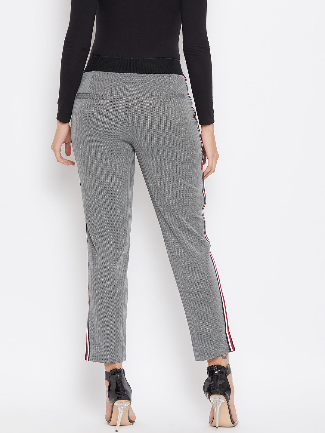 Grey Striped Track Pants - Women Trousers