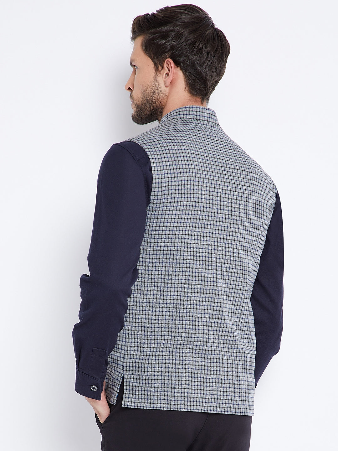Grey Checked Waistcoat - Men Waist Coat