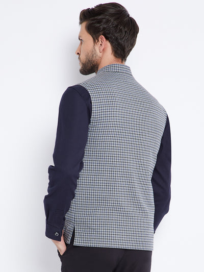 Grey Checked Waistcoat - Men Waist Coat