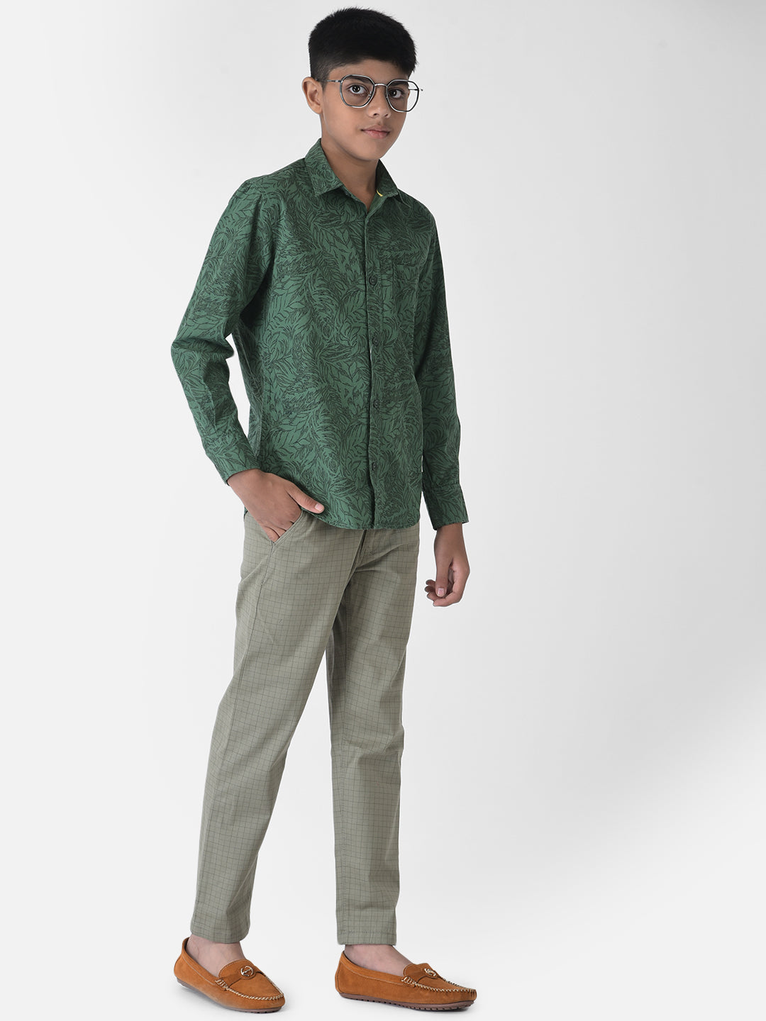 Green Floral Printed Shirt-Boys Shirts-Crimsoune Club