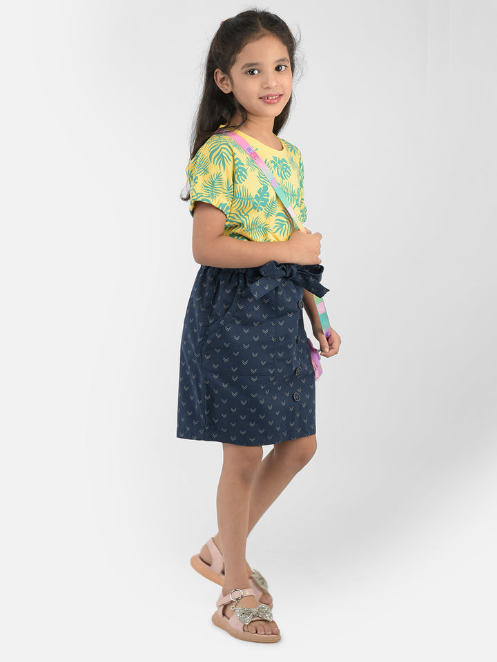 Yellow Floral Round Neck T-Shirt - Girls T-Shirts