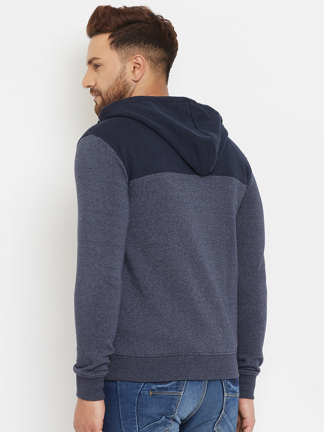 Blue Colorblocked Hooded Sweatshirt - Men Sweatshirts