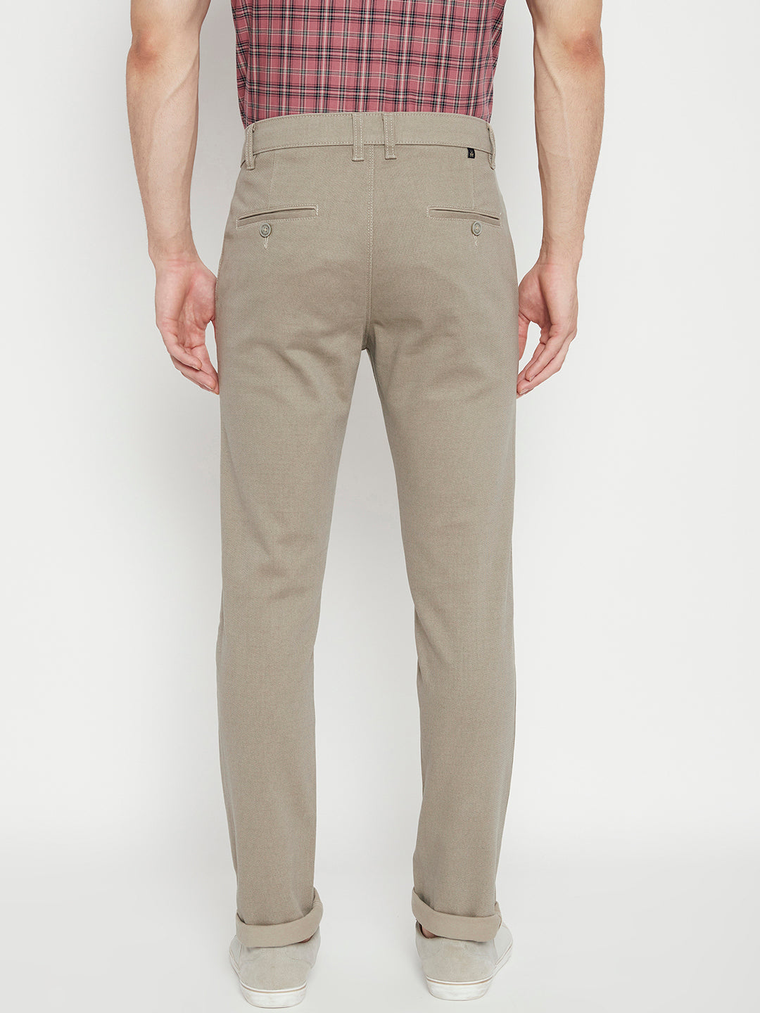 Tan Printed Slim Fit Trousers - Men Trousers