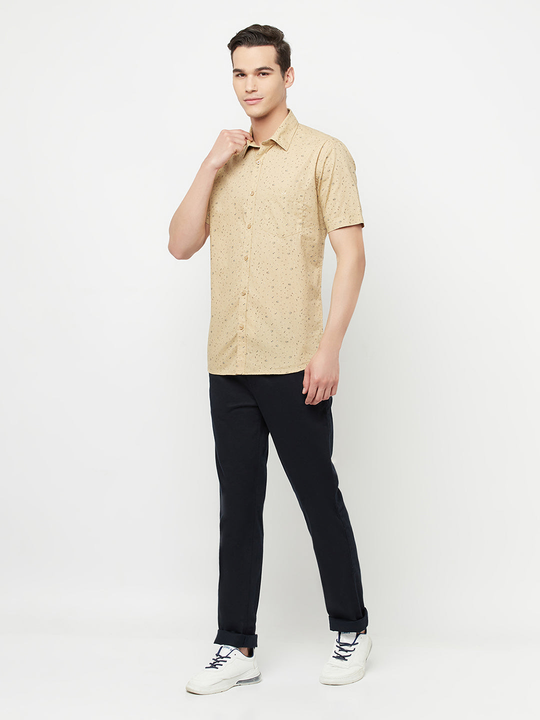 Beige Floral Printed Shirt - Men Shirts