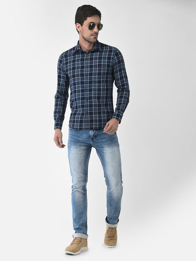 Navy Blue Tartan Checked Shirt - Men Shirts