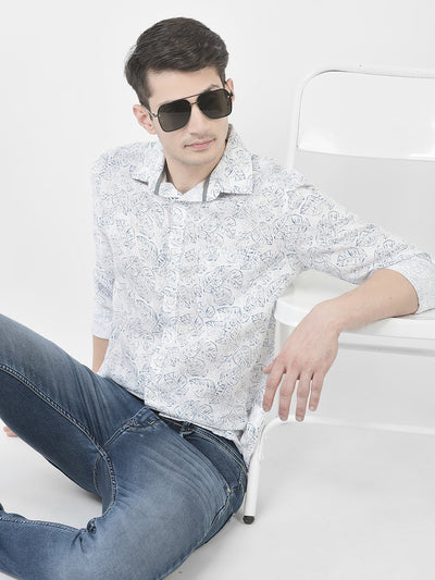  White Leaf-Print Shirt