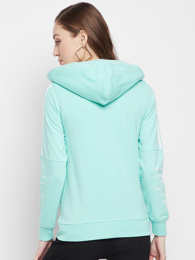 Mint Green Printed Hooded Sweatshirt - Women Sweatshirts