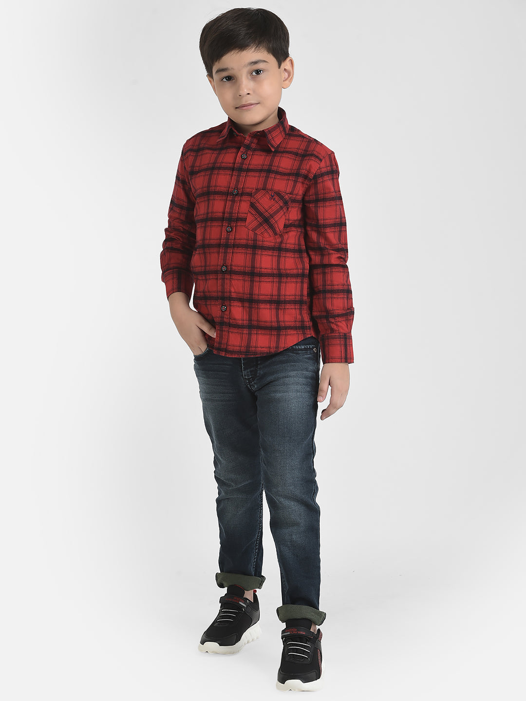 Red Tartan Checked Shirt-Boys Shirts-Crimsoune Club