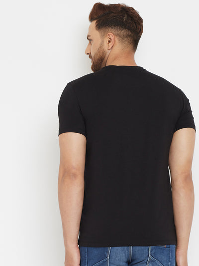 Black Printed Round Neck T-Shirt - Men T-Shirts