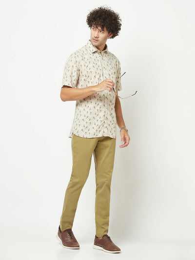 Beige Short-Sleeved Floral Shirt