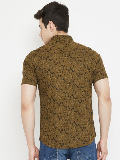 Olive Printed Slim Fit shirt - Men Shirts