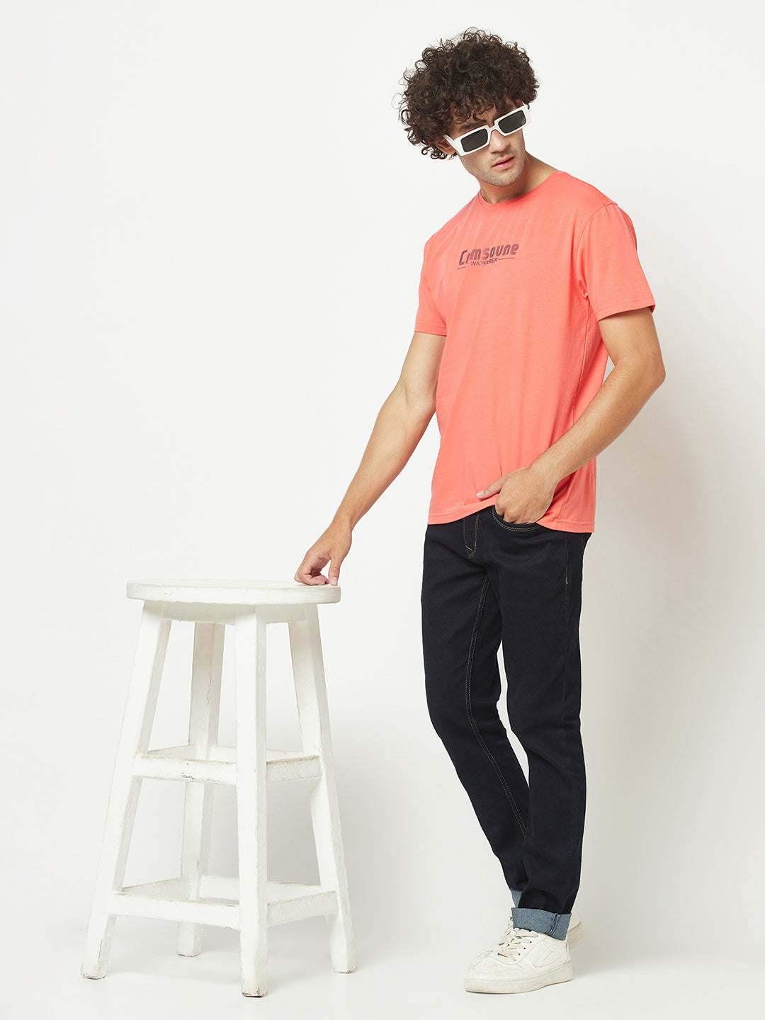  Coral Pink Brand-Logo T-Shirt