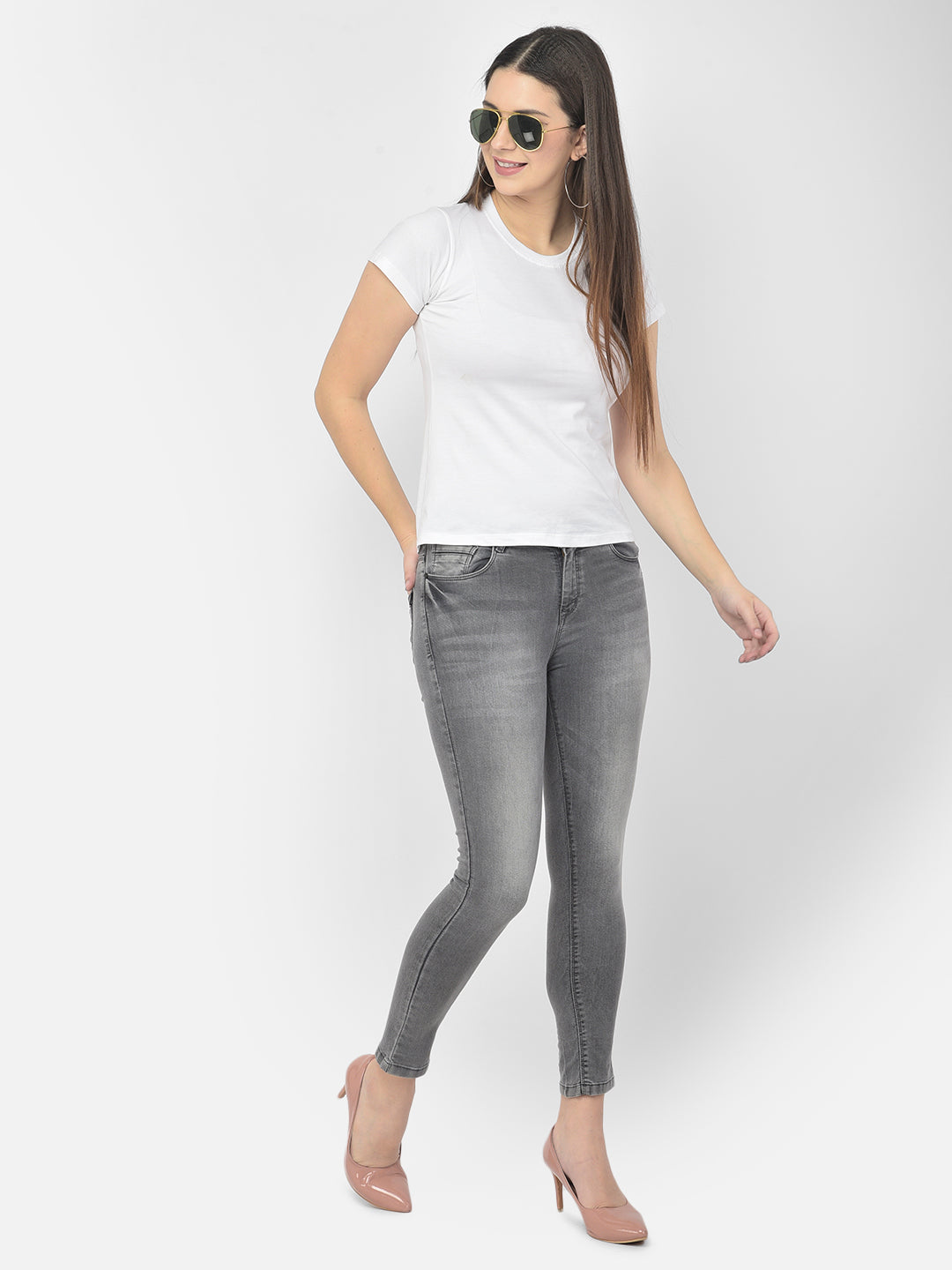 Grey Cropped Jeans - Women Jeans